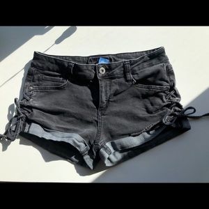 Black Low-Rise Side Tie Shorts